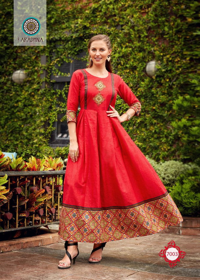 Aradhna Level 7 Fancy Wear Wholesale Cotton Anarkali Kurtis Catalog
